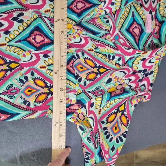 Lilly Pulitzer Boston Crown Jewel Silk Popover Blouse SZ Small Geometric Print - Picture 9 of 10